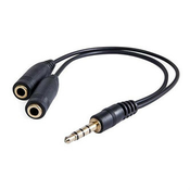 Audio redukcija, Jack (3,5 mm) muški 4-polni - 2x Jack (3,5 mm) ženski, 0,2 m, stereo, crni, Logo blister