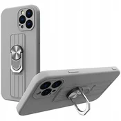 HURTEL Silikonski ovitek s prstanom in stojalom za iPhone 12 mini, srebrn