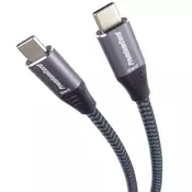 PREMIUMCORD kabel USB 3.2 Gen 2x2, USB-C - USB-C, 100W, 5A, 20Gbit/s, M/M, 3m, sivi KU31CR3