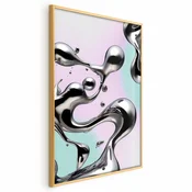 shumee Plakat - Metallic Fluidities - abstraktne srebrne oblike na mint-vijolični podlagi