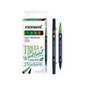 MONAMI Komplet markerjev za kaligrafijo in ilustracije Monami Color Twin Brush - Gozdni komplet, 6 kosov