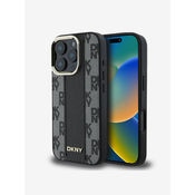 DKNY PU Leather Checkered Pattern Magsafe iPhone 16 Pro Max Black Ovitek za telefon Vijolična