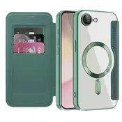 Etui SmartMag Book z Magsafe tehnologijo in RFID denarnico za iPhone 16e/17e - green