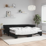 Greatstore Izvlečna dnevna postelja z vzmetnicami črna 90x190 cm žamet