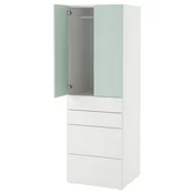 SMASTAD / PLATSA Garderober, bela svetlozelena/s 4 fioke, 60x57x181 cm