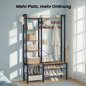 Songmics Obešalnik za plašče s klopjo za čevlje 40x120x190 cm rjav črn