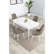 Hanah Home trpezarijski set Kar, sto na razvlacenje i 4 stolice, bela ploca, kapucino tkanina Babyface