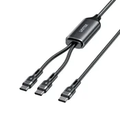 UNITEK USB-C 2-v-1 kabel, PD 100W, 1.8m, silikonski, črn