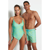Trendyol Abstract Patterned V-Neck Tunnel Regular Swimsuit