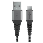 Goobay kabel, micro USB na USB-A, 0,5 m, priključni kabel s kovinskimi vtiči, sivo-srebrna (49273)