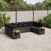 vidaXL vidaXL Vrtna sedežna garnitura 9-delna z blazinami črn poli ratan, (21068040)