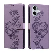 Infostyle Preklopni ovitek za iPhone 16 – Vijolično srce, torbica in stojalo
