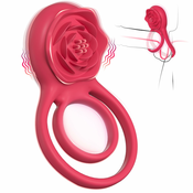 SuperLove Vibrating Cock Ring with Rose Clitoral Stimulator Pink