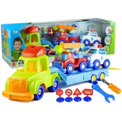 LEAN TOYS Komplet vozil: policija, gasilci, vleka, razstavljivo