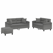 3-dijelni set sofa s jastucima tamnosivi od mikrovlakana