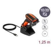 Delock Industrijski 1D in 2D čitalnik črtnih kod za 2,4 GHz ali Bluetooth z induktivno polnilno postajo