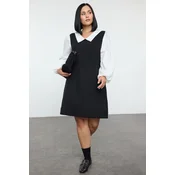 Trendyol Curve Black Shirt Collar Tweed Woven Plus Size Dress