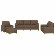 4-dijelni set sofa s jastucima smedi od tkanine