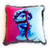 Casa Padrino luxury decorative pillow baroque bust multicolored/gray 45 x 45 cm - Printed velvet cushion with fringes - Luxury decorative accessories
