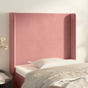 Vidaxl Vzglavje z ušesi roza 103x16x118/128 cm žamet