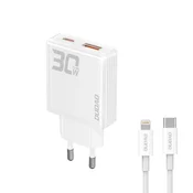 shumee GaN A30EUL 30W USB-A USB-C stenski polnilnik + USB-C - kabel Lightning - bel