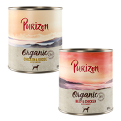 Ekonomično pakiranje Purizon Organic 12 x 800 g - Mješovito pakiranje: 6 x piletina s guščetinom, 6 x govedina s piletinom
