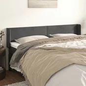 Vidaxl Vzglavje z ušesi temno sivo 203x16x78/88 cm žamet