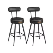 Songmics Set barskih stolov vrtljiv barski stol z naslonjalom 54x54x91 cm črn