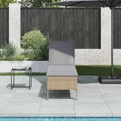 vidaXL Ležalnik z blazino bež 55x200x44 cm poli ratan