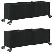 Vidaxl Vrtna korita s kolesi 2 kosa črna 107x32x38 cm poli ratan