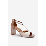 Leather Sandals with Heel Laura Messi 2759 Beige