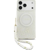 Ovitek Guess IML Flowers Electro biserni trak MagSafe ovitek za iPhone 17 Pro Max bel (GUHMP17XHCPOFPH)