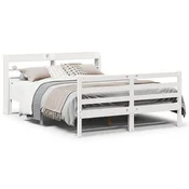 Vidaxl Posteljni okvir z vzglavjem bel 150x200 cm trdna borovina