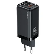 USAMS 65W USAMS Super Si Power Delivery USB-C/USB stenski polnilnik črne barve