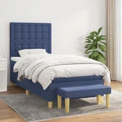 Greatstore Box spring postelja z vzmetnico moder 90x190 cm blago