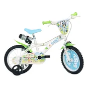 Bluey otroško kolo 14 s držalom za bidon in pomožnimi kolesi v belo-modro-zeleni barvi – Dino Bikes kolo