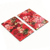 shumee Dekorativne steklene kuhinjske deske za rezanje z rdečimi rožami 2x30x52 cm
