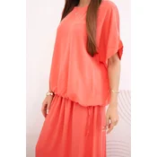 Ženski komplet z bluzo in krilom, malinova barva
