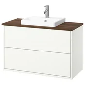 HAVBÄCK/ORRSJÖN Umival omar+predali/umivalnik/armat, bela/rjava imitacija oreha, 102x49x71 cm