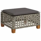 Vidaxl Vrtni stolček z blazino siv 63,5x56x32 cm poli ratan