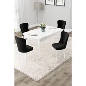 Hanah Home trpezarijski set Due, sto na razvlacenje i 4 stolice, bela ploca, crna tkanina Babyface