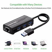 UGREEN 20265 USB HUB 3X USB 3.0 3 GIGABIT MREŽA
