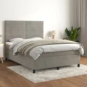 Greatstore Box spring postelja z vzmetnico svetlo siva 140x200 cm žamet