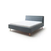 Zelena/modra oblazinjena zakonska postelja s prostorom za shranjevanje z letvenim dnom 160x200 cm Frieda – Meise Möbel