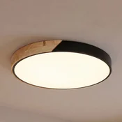 PRIOS LED stropna svetilka Lynorri, O 52 cm, črna, leseni vzorec - Dnevna soba/jedilnica - Sodobni - črna, svetlo lesena, bela - Plastika