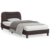 shumee vidaXL Posteljni okvir z LED osvetlitvijo brez vzmetnice temno rjav 80x200 cm blago