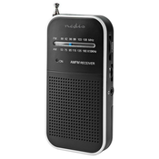Prenosni radio NEDIS/ AM/ FM/ baterija/ analogni/ 1,5 W/ izhod za slušalke/ aluminij/ črn