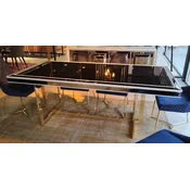 Casa Padrino luxury dining table white/gold 208 x 101 x H. 80 cm - Rectangular kitchen table with glass top - Dining room furniture - Kitchen furniture - Luxury furniture - Luxury furnishings