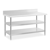 Miza iz nerjavečega jekla s hrbtiščem - 150 x 70 x 16,5 cm - 226 kg - 2 polici - Royal Catering