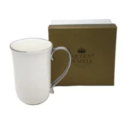 Elegantna velika porcelanasta skodelica, bela s srebrnimi poudarki, 500 ml